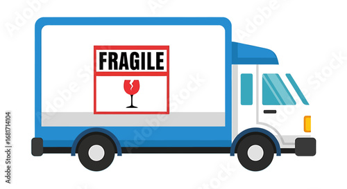 Delivery truck with fragile warning sign on its side
