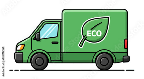 Green ecofriendly delivery van with leaf symbol