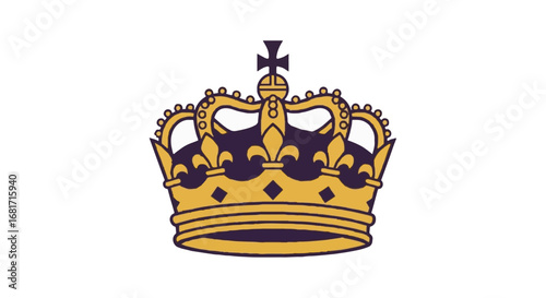 Regal Golden Crown Illustration with Purple Accents, Royal Monarchy Symbol for National Day Celebrations, Heritage, and Power