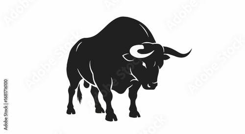 Powerful Black Bull Silhouette. Strong Spanish Animal Symbol for Culture, Tradition, Heritage, and National Day.