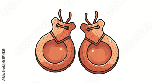 Traditional Spanish Castanets Musical Instrument Illustration. Cultural Folk Dance Celebration Asset for National Day.