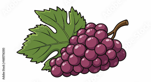 Vibrant vector illustration of juicy red grapes bunch with green leaf. Fresh, healthy fruit artwork for food, wine, and harvest designs.