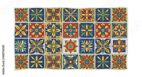 Traditional Spanish Tiles Background for National Day Celebration. Mediterranean Ceramic Pattern Texture, Iberian Heritage Motif.