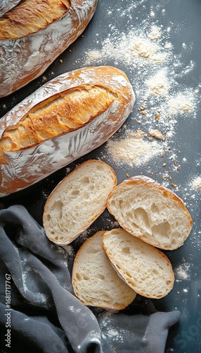 Freshly Baked Artisan Bread Loaf With Sliced Pieces on a Dark Surface