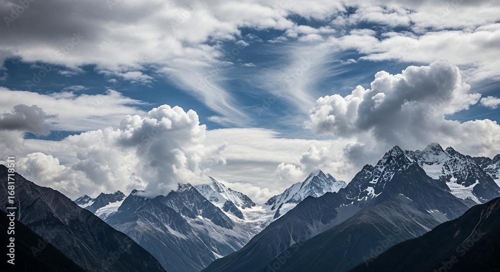 Fototapeta premium Dramatic Snow Capped Mountain Peaks.
