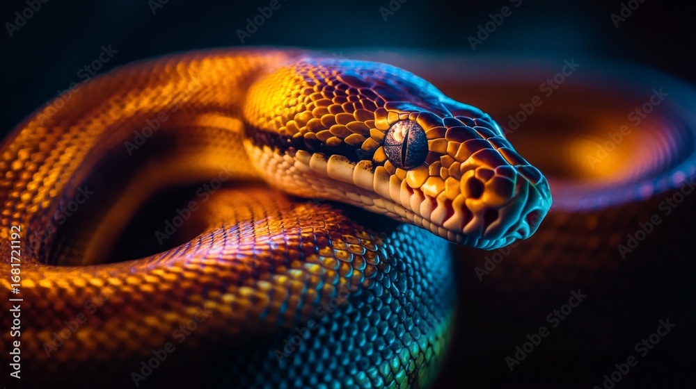 Fototapeta premium Glistening python scales closeup exotic habitat macro photography natural environment detailed view serpent beauty