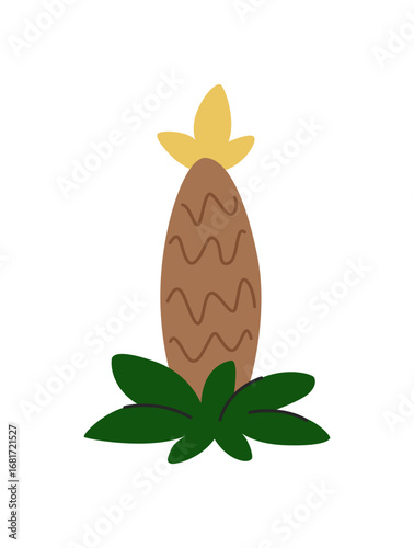 Childrens cartoon prehistoric plant pine cone.. Tropical exotic plant. Vector illustration.
