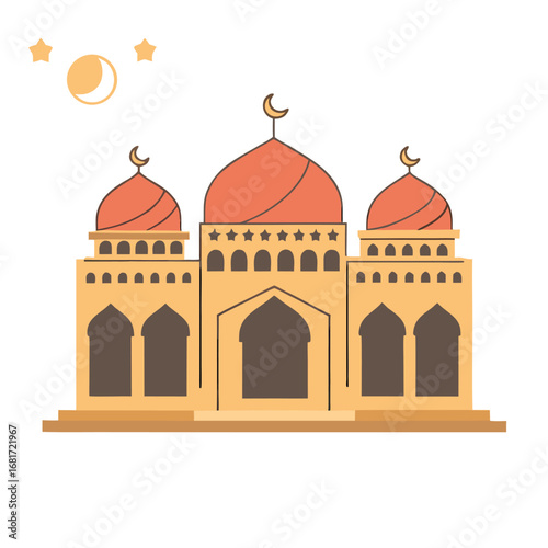Islamic mosque with crescent moon and stars building architecture