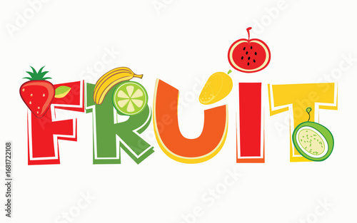 Fruity letters with strawberry banana lime watermelon orange vector