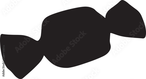 Simple Black and White Candy Silhouette Illustration for Halloween or Sweet Treats Design featuring a wrapped confection on a clean background ideal for logos and patterns
