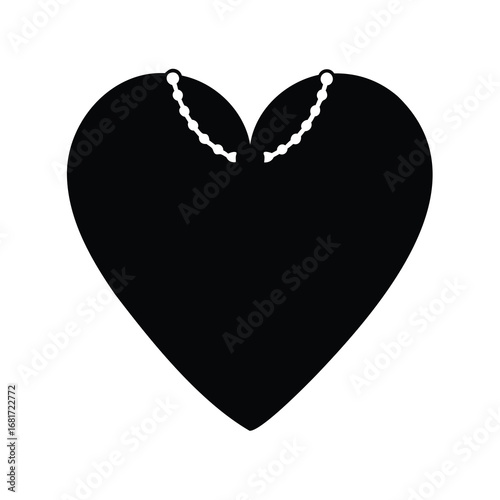 A monochrome heart with a delicate beaded chain accents its neckline