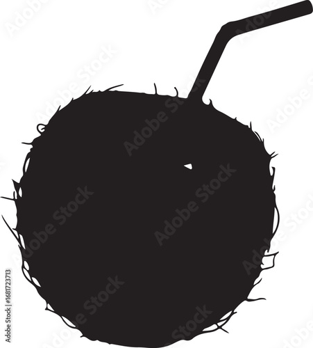 Tropical Coconut Drink Silhouette with Straw for Summer Vacation Getaway Design Template and Creative Promotion Artwork Material
