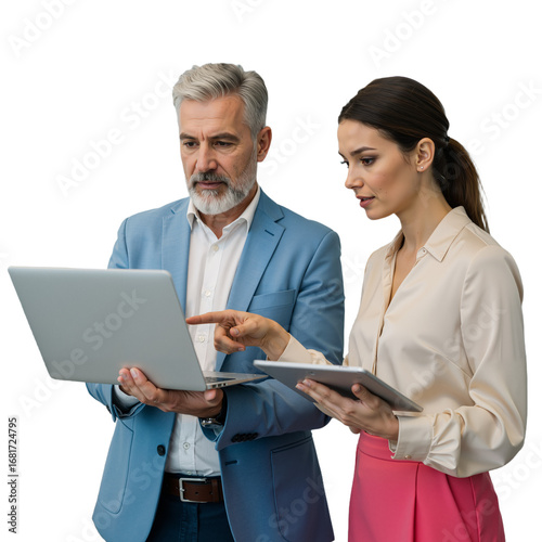 Business Colleagues Collaborating on Laptop and Tablet