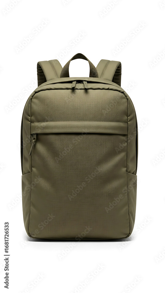 Naklejka premium Stylish olive green backpack with textured pattern and multiple pockets for everyday use