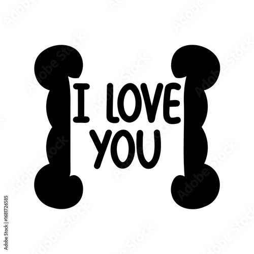 Romantic Vector I Love You Message with Cartoon Bones Decoration Design