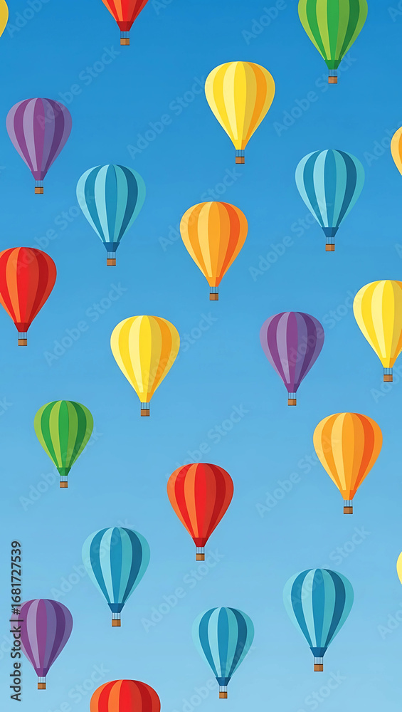 Obraz premium Colorful Hot Air Balloons Floating Gracefully Across a Bright Blue Sky