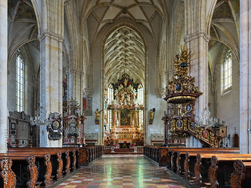Graz, Austria. Interior of Graz Cathedral (St. Giles' Cathedral). The church was built in 1438-1462 as court church. It was elevated to cathedral status in 1786.