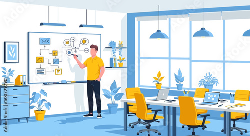Dynamic strategy discussion inside the modern office, workflow planning