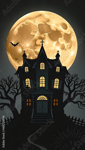 Full moon haunted house background
