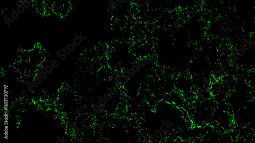 Abstract dark background with glowing neon green fractal texture. Fine, scattered organic lines and subtle patterns. Bioluminescence, or microscopic structures, creating a futuristic, high-tech