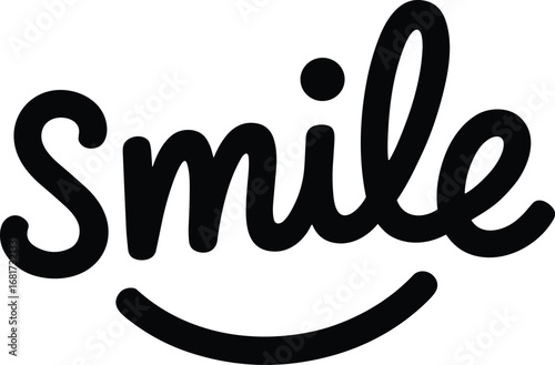 Modern Smile Word Art with Handwritten Style and Curve Design, Positive Typography Logo for Motivation, Happiness, Branding, Quotes, or Decor