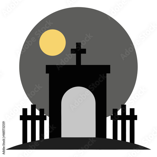 Spooky cemetery scene under a full moon