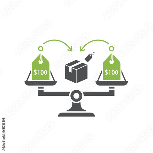 Price Comparison and Value Assessment: A Balanced Perspective on Cost vs. Product Worth, Visualizing the Equal Value of a Box and $100 on a Scale