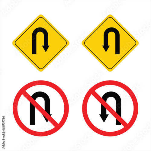 Free Download U-Turn Vector Icon Set – Traffic and Road Direction Symbols on White Background - GFXLoad
