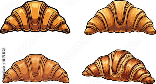 Flat minimalist vector illustration of a fresh croissant. Great for bakery branding, food packaging, café menu, culinary posters, and graphic design projects