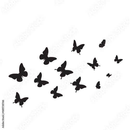 Graceful swarm of silhouettes butterflies flying together creating an elegant artistic composition silhouette