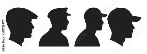 Man Wearing Cap Silhouette, Male Profile Head Vector Icon