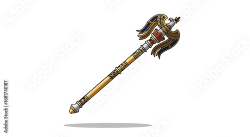 Ornate golden ceremonial staff, traditional imperial regalia, symbolic scepter, ideal for Japanese enthronement concepts.