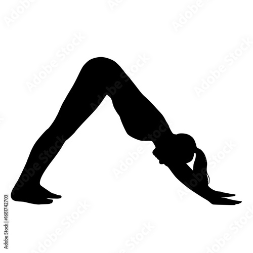 Realistic Female Downward Dog Silhouette, Woman Adho Mukha Svanasana Vector, Female Yoga Stretch Clipart
