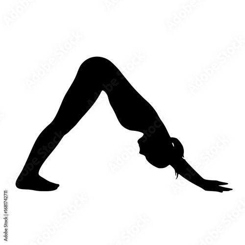 Realistic Female Downward Dog Silhouette, Woman Adho Mukha Svanasana Vector, Female Yoga Stretch Clipart