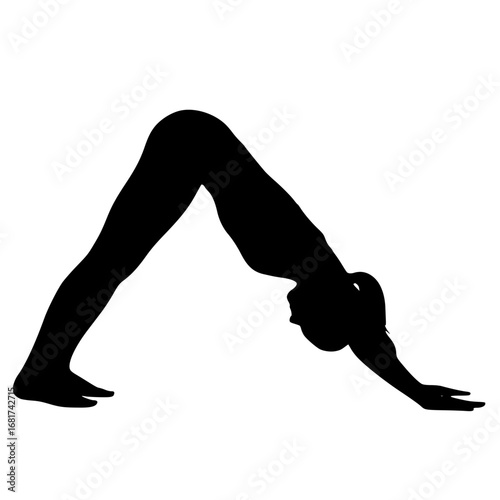 Realistic Female Downward Dog Silhouette, Woman Adho Mukha Svanasana Vector, Female Yoga Stretch Clipart