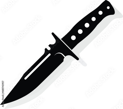 Black tactical knife vector illustration for hunting survival and self defense use