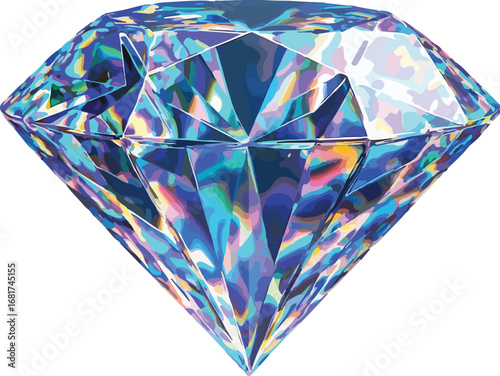 Colorful Diamond Gemstone Illustration with Intricate Facets and Iridescent Reflections Digital Art Decorative Jewel Graphic Design