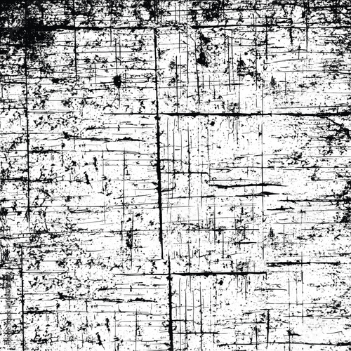 Grunge scratched distressed black and white texture background, vintage rough weathered surface with worn cracked paint and abstract noise pattern