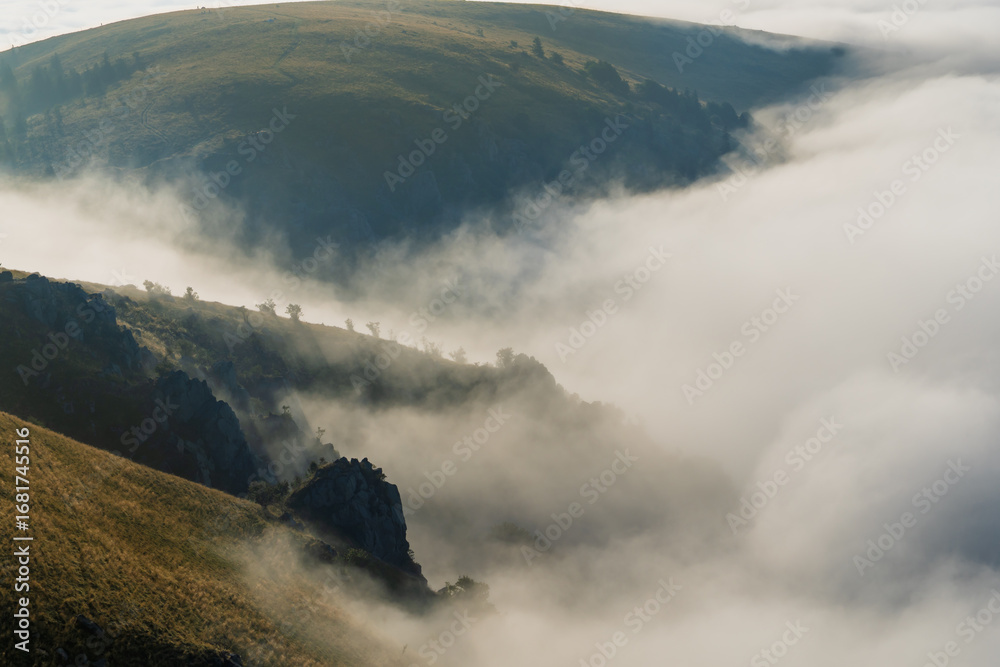 Fototapeta premium Misty Mountain Morn, Sun is Coming