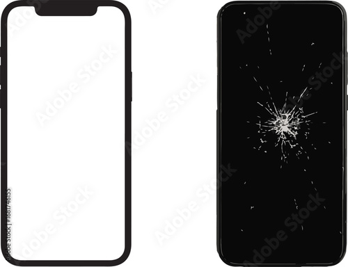 Smartphone Mockup with Blank White Screen and Damaged Screen Mobile Phone Screen Repair Options and Broken Display