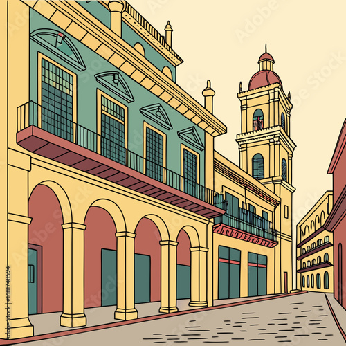 Colorful Colonial Buildings in Historic Havana Street