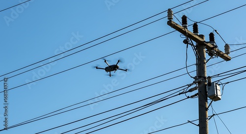 Drone Inspecting Power Lines for Maintenance.