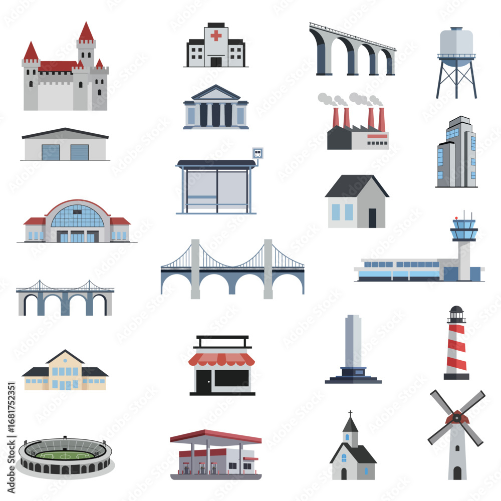 Obraz premium Building and landmark Art & Illustration set