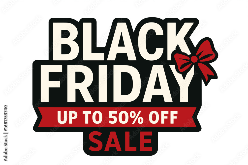 Obraz premium Vector illustration of a Black Friday sale design template featuring text and a decorative red bow