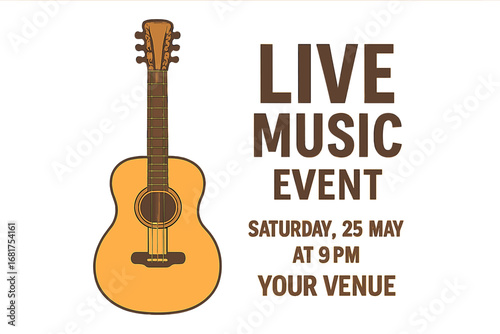 A banner features an acoustic guitar against a beige backdrop