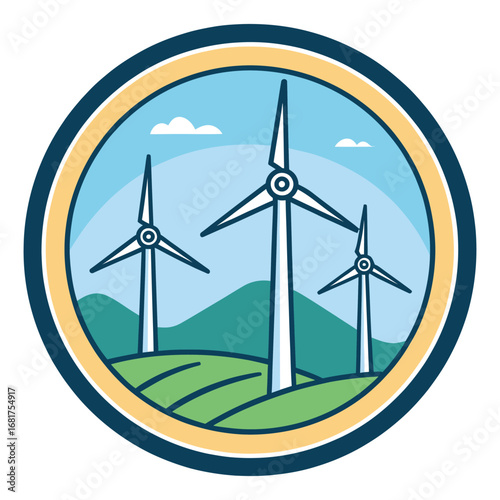 Wind turbines generating clean renewable energy in a picturesque landscape vector