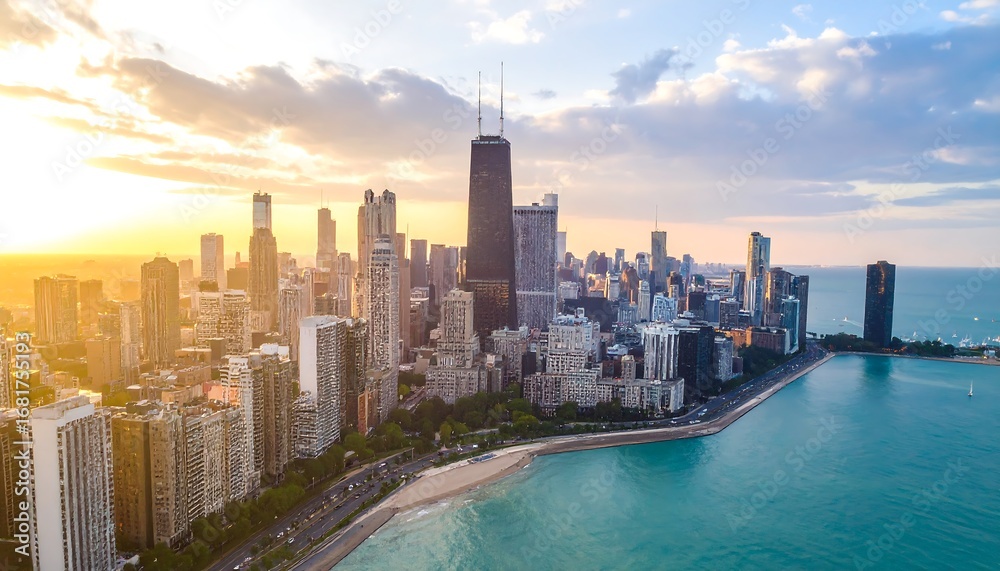 Fototapeta premium Panoramic cityscape at sunset