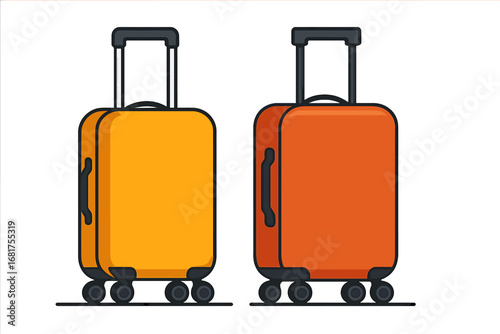 A 3D vector illustration of two orange suitcases with telescopic handles and spinner wheels, perfect for travel‑related content and showcasing modern luggage design and essential travel gear