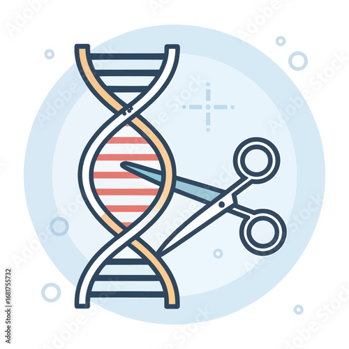 Scissors cutting dna strand concept for genetic engineering and gene editing science