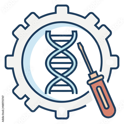Dna gene engineering and repair with tools and gear representing biotechnology and genetics